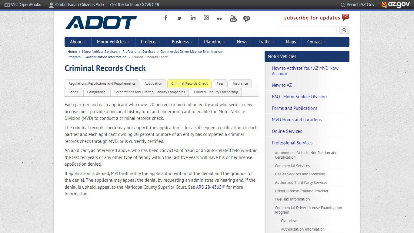 Criminal Records Check | ADOT - azdot.gov